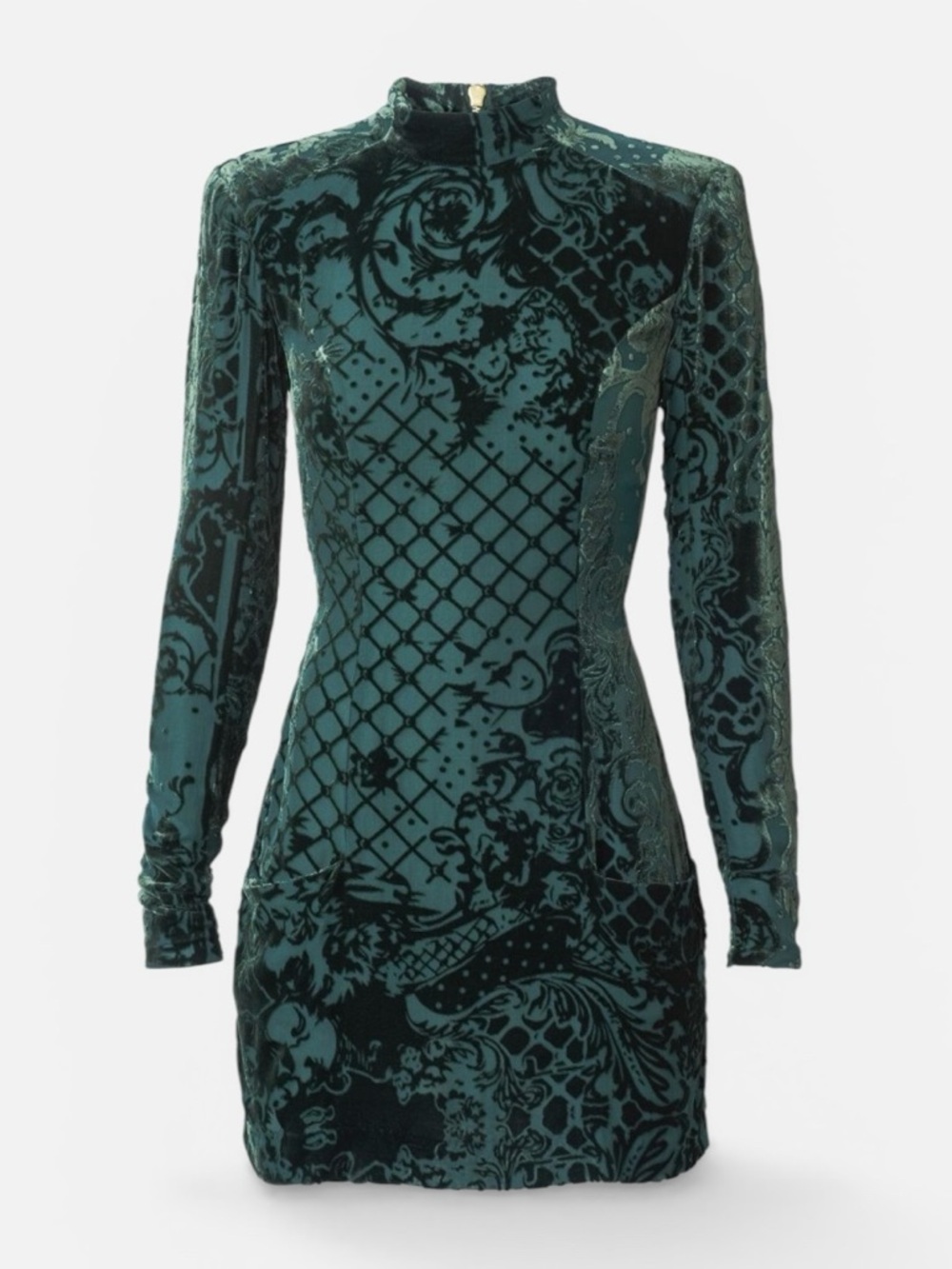 Balmain x H&M Velvet Burnout Mini Dress Green Long Sleeve Womens Size 10